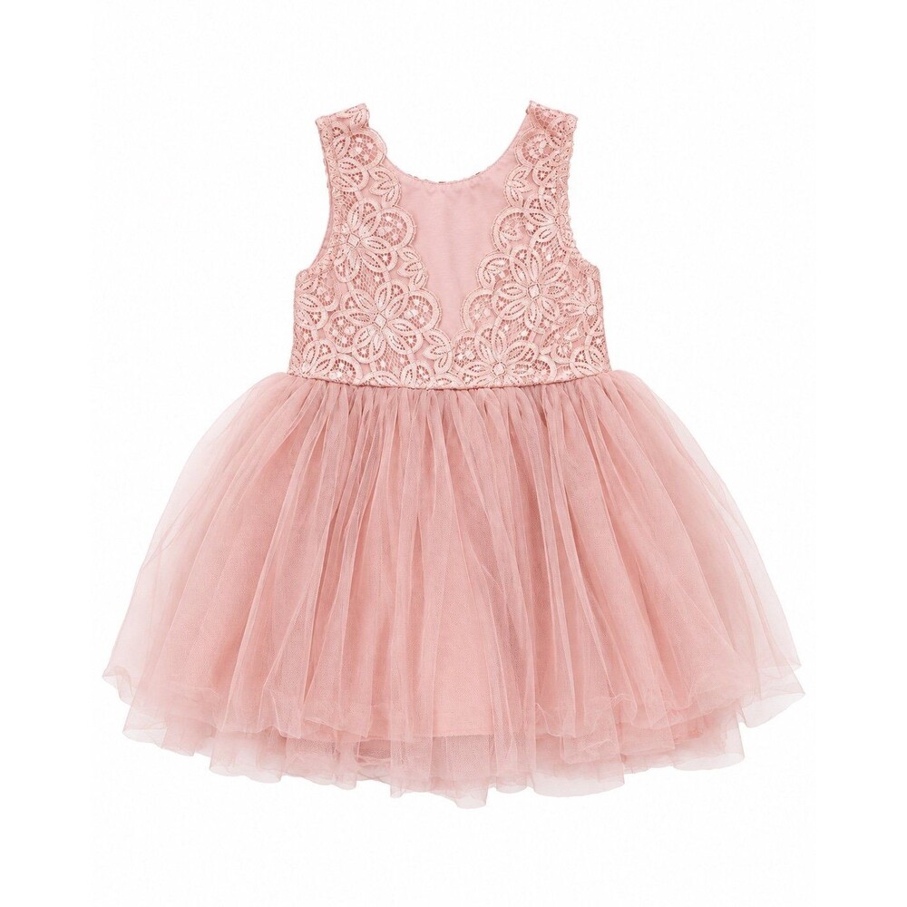 Girls Blush Pink Lace & Tulle Special Occasion Dress
